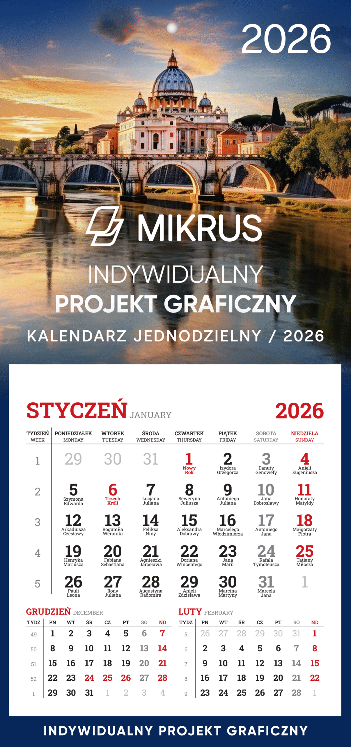 Kalendarz na lodówkę jednodzielny Mikrus