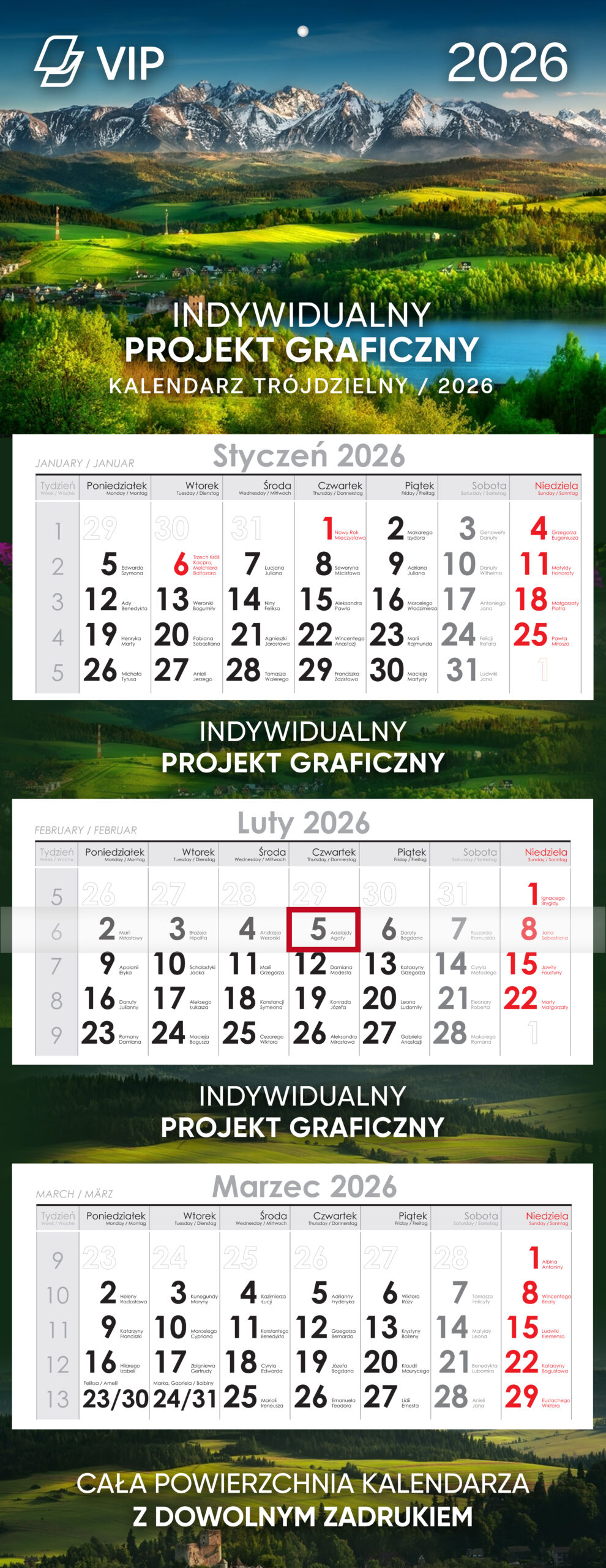 Kalendarz trójdzielny Vip