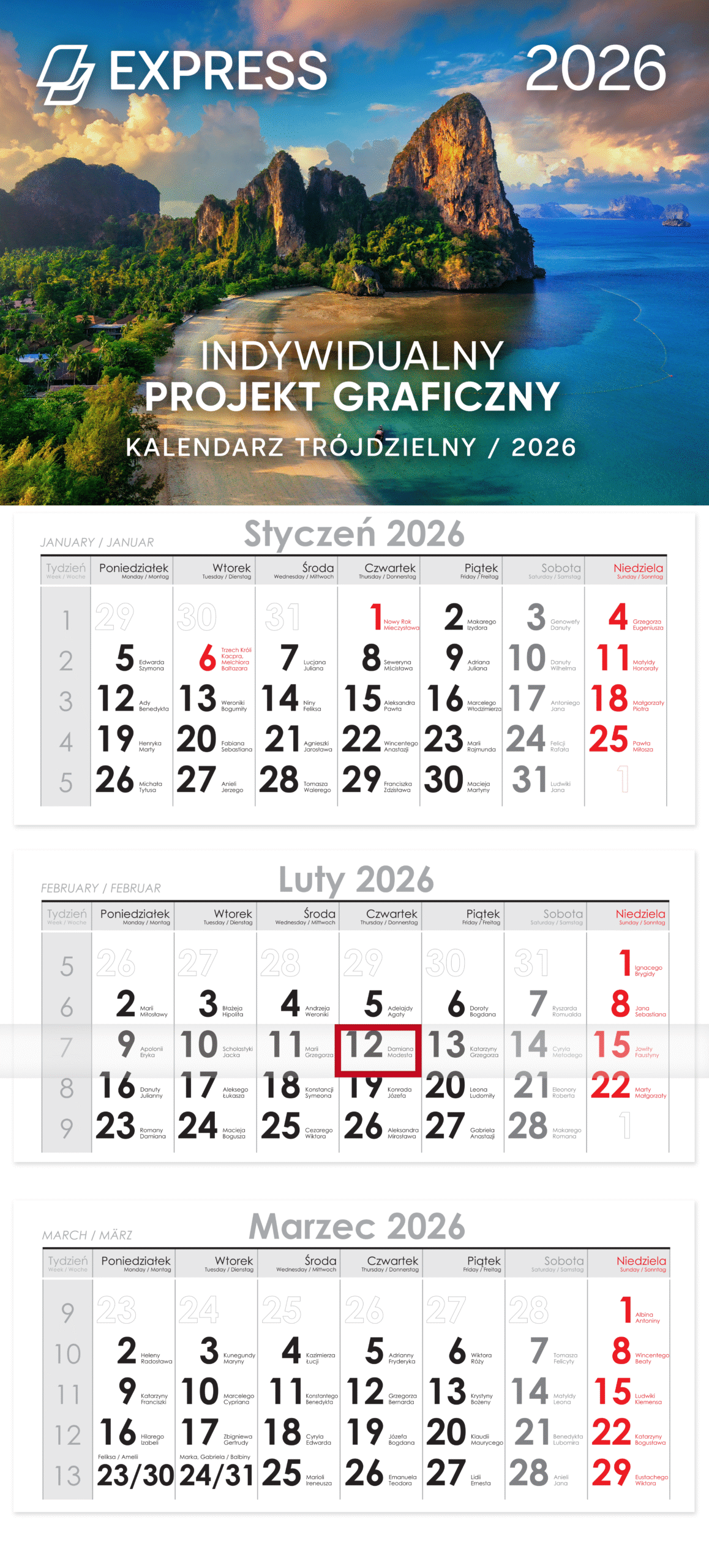 Kalendarz trójdzielny Express