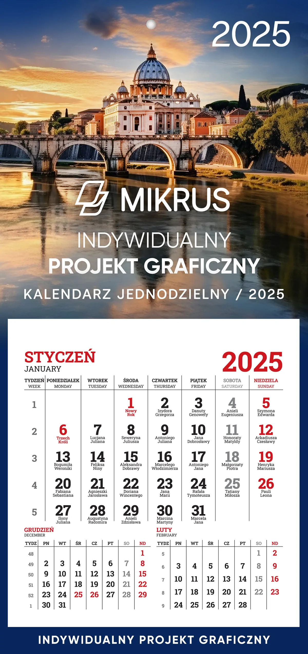 Kalendarz na lodówkę jednodzielny Mikrus