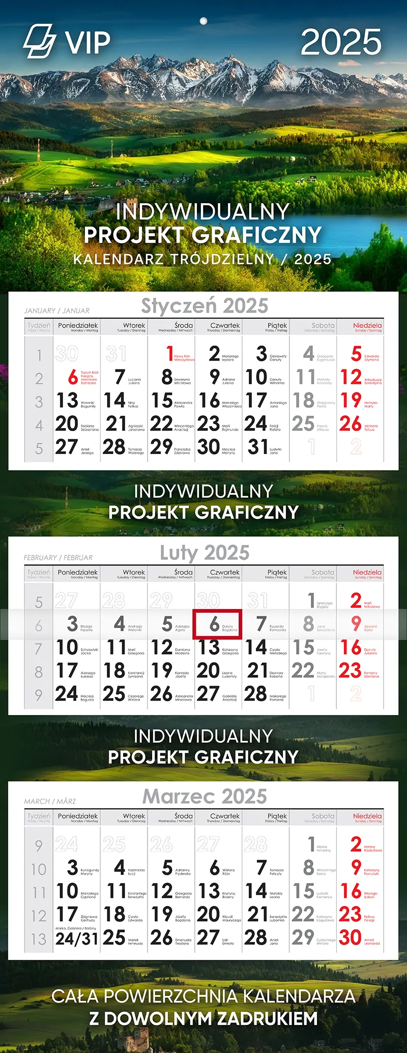 Kalendarz trójdzielny Vip
